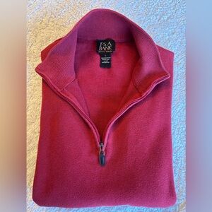 JOS A BANK SIGNATURE COLLECTION 1/4 ZIP MENS LONG SLEEVE RED SWEATER, SIZE LARGE